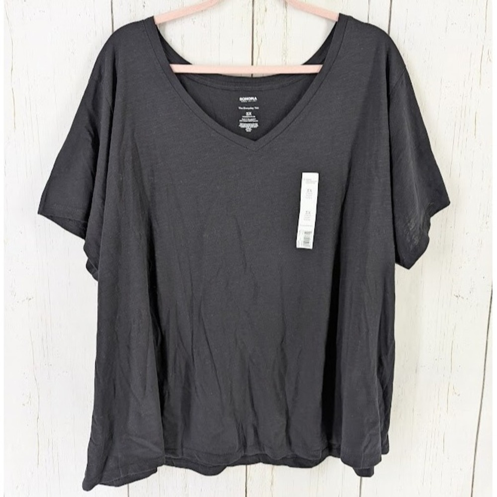 Sonoma Size 3X Black V Neck Short Sleeve Casual Womens Top‎ NWT